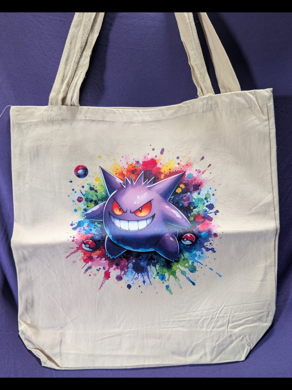 Gengar Canvas Tote Bag with Color Splash Artwork